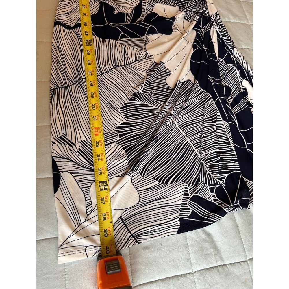 LAUREN RALPH LAUREN Dress Size 12 Black White Floral ruched Sleeveless stretch V - Picture 4 of 15